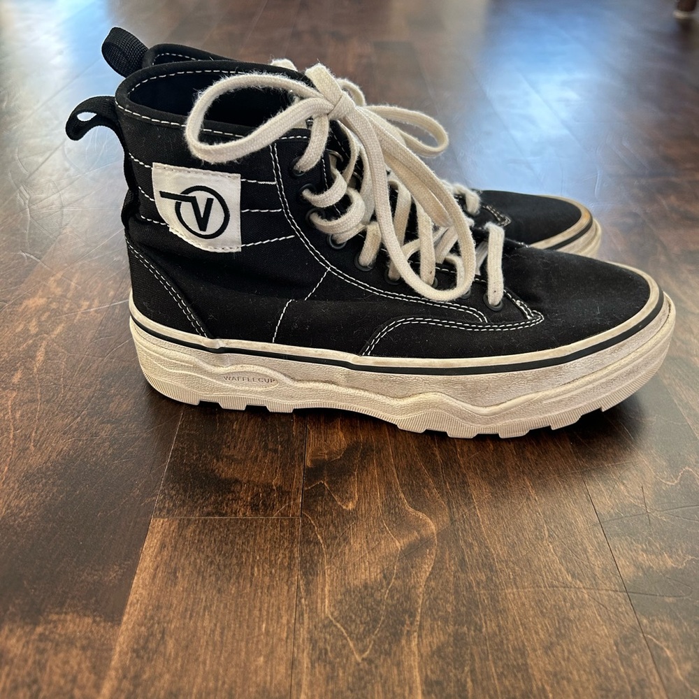 Vans Black High-Tops Platforms with White Accents